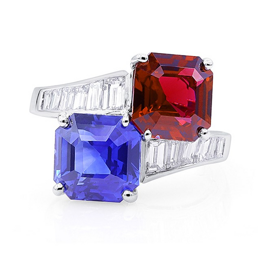 Platinum Ruby & Sapphire Bypass Ring