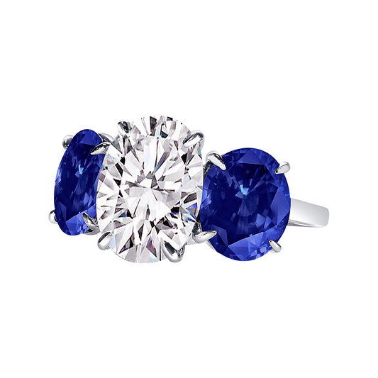Oval Diamond with Blue Sapphire Side Stones Ring