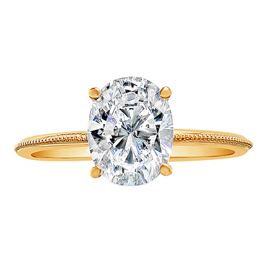 Oval Diamond with Milgrain Ring