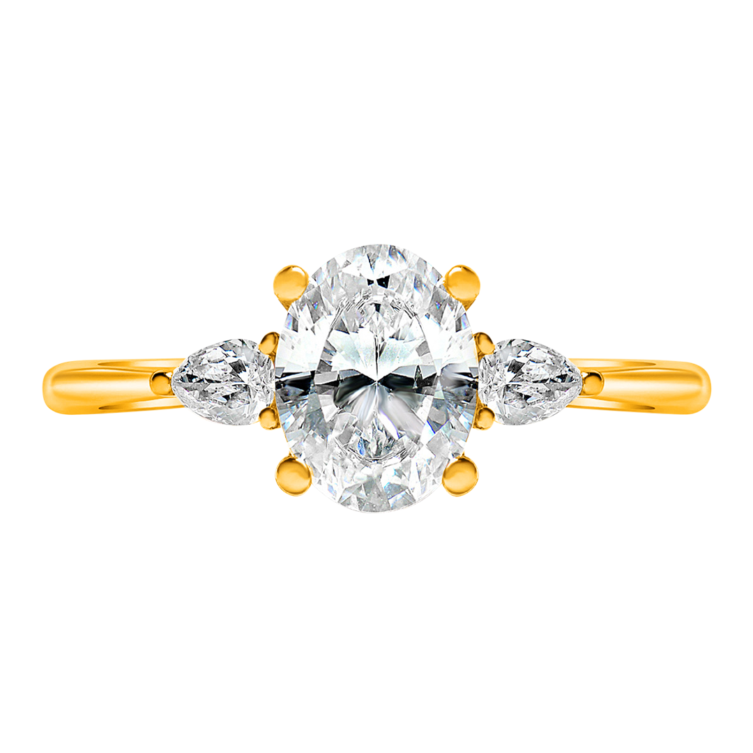 Oval Diamond with Pear Shape Side Stones Ring