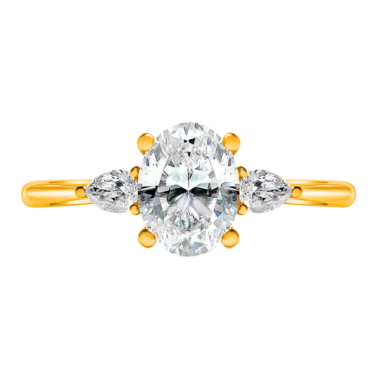 Oval Diamond with Pear Shape Side Stones Ring