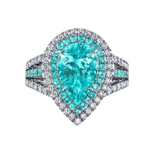 Pear Shape Paraiba Tourmaline and Diamond Ring