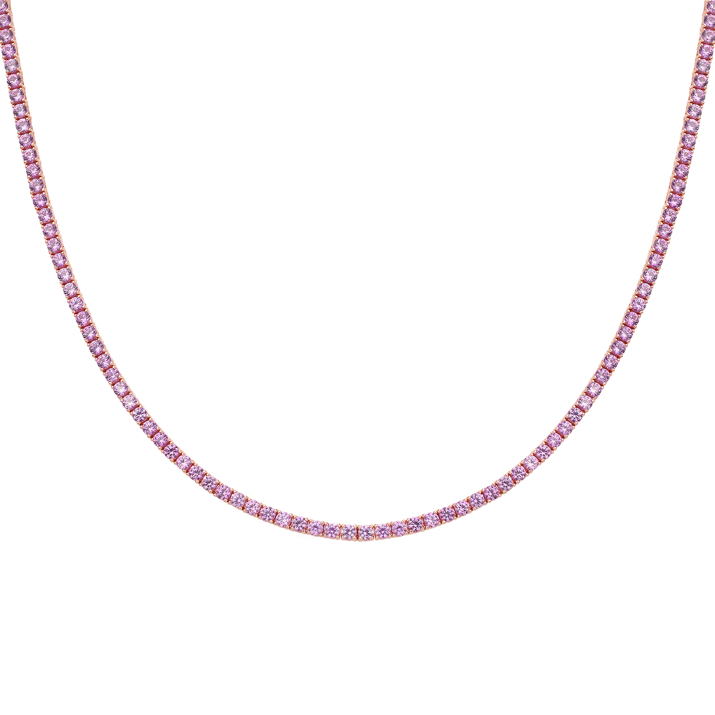 Pink Sapphire & Diamond Tennis Necklace