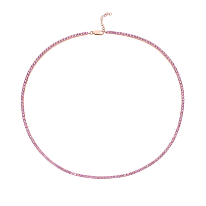 Pink Sapphire & Diamond Tennis Necklace