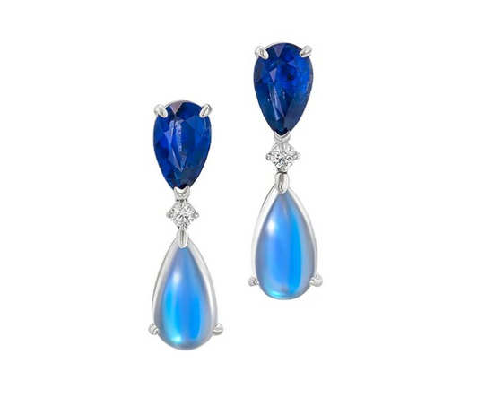 Blue Sapphire and Moonstone Drop Earring