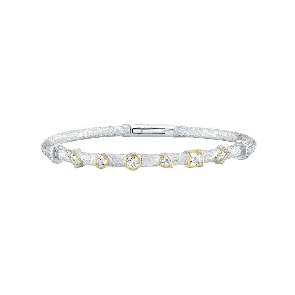Mixed Shape White Topaz Bangle Bracelet