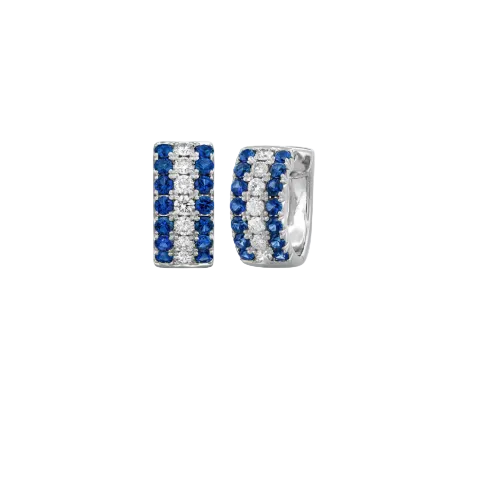 Blue Sapphire & Diamond Huggie Hoop Earrings