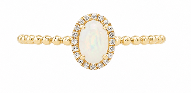 Oval Opal Ring with Beaded Band