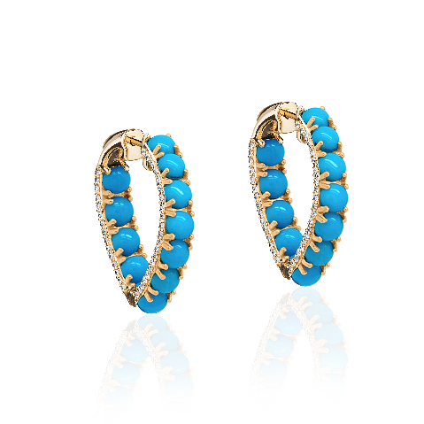 Turquoise & Diamond Heart Hoops