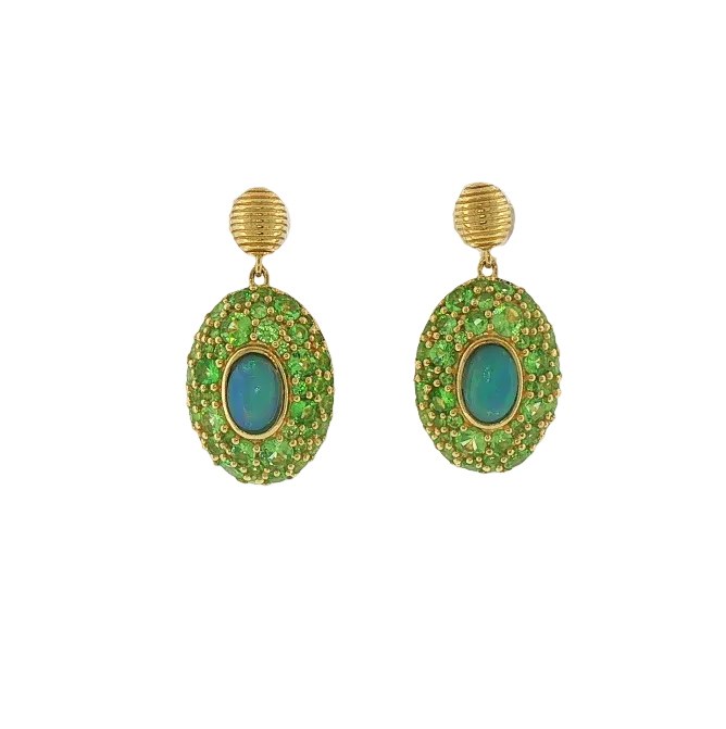 Ethiopian Opal & Tsavorite Earrings