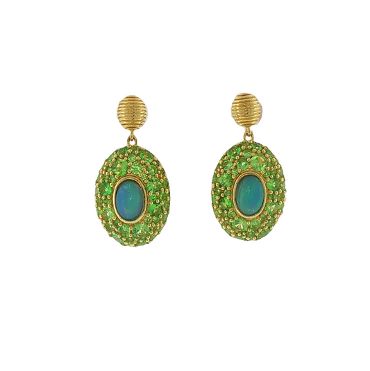 Ethiopian Opal & Tsavorite Earrings