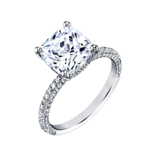 Square Cushion with Pavé Diamonds Ring