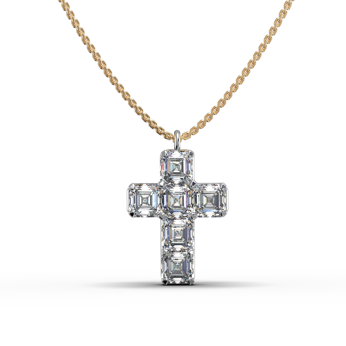 Asscher Diamond Cross Necklace