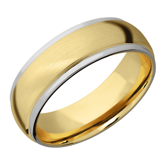 Yellow Gold with High Polish White Gold Bevel Edges Band