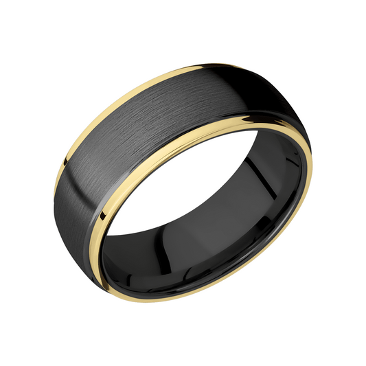Zirconium with High Polish Yellow Gold Bevel Edges Band