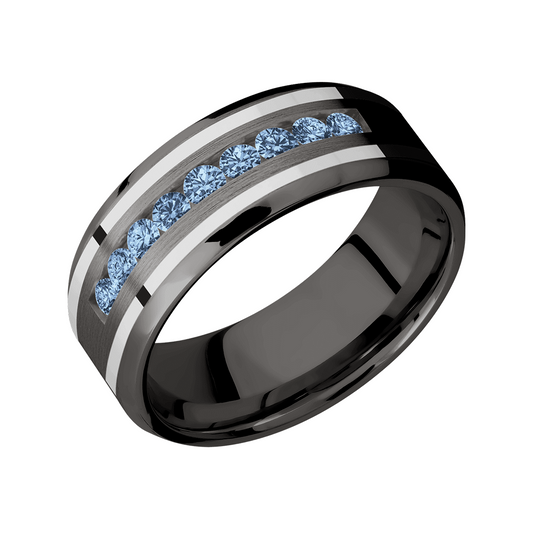 Zirconium with White Gold Inlay and Demin Sapphires Band