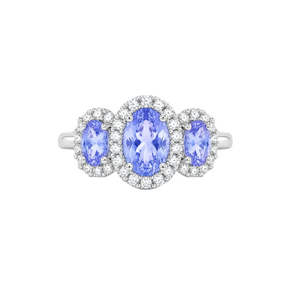Oval Tanzanite & Diamond 3 Stone Ring