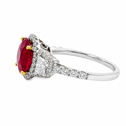 Burma Ruby & Trapezoid Diamond Ring