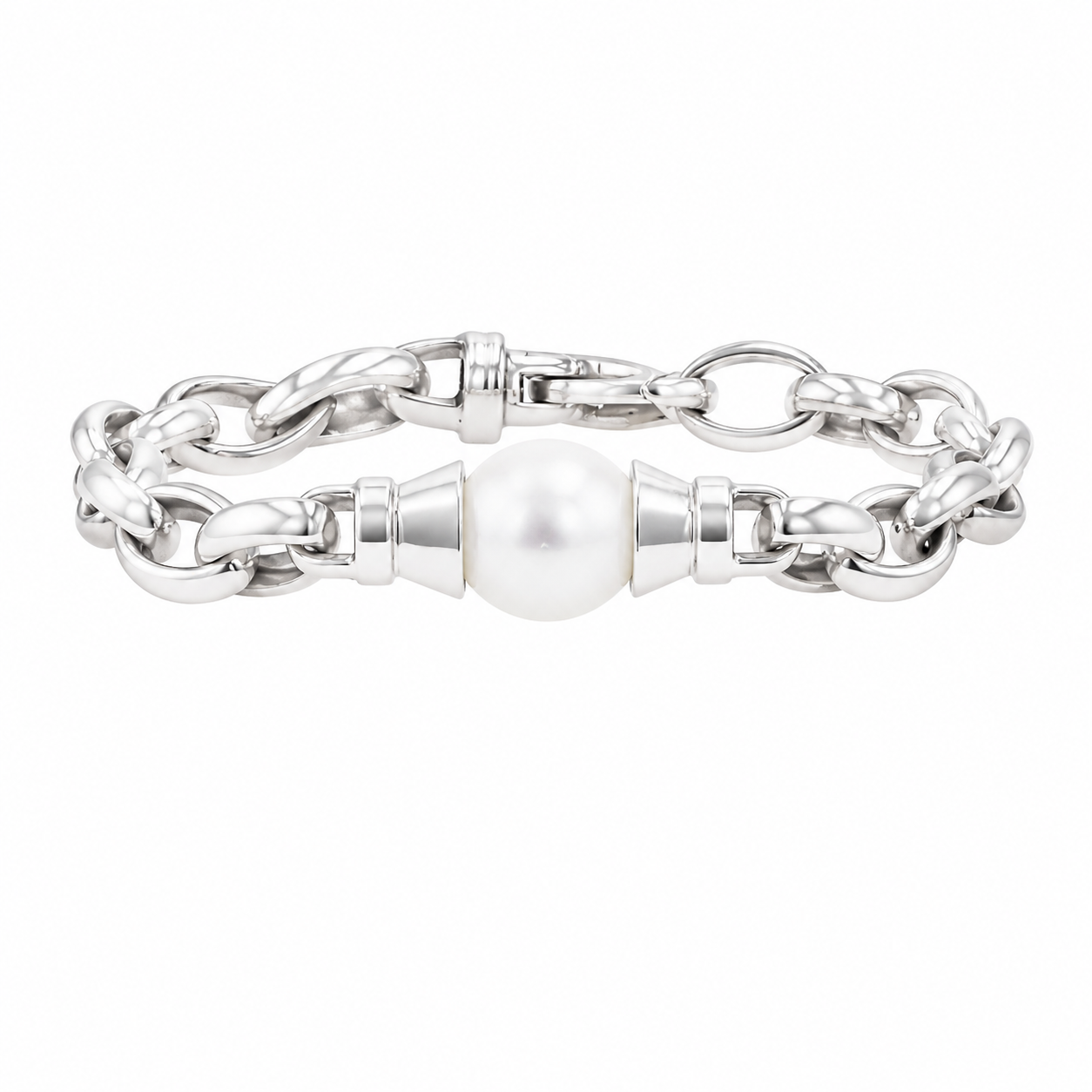 Pearl & Diamond Oval Link Bracelet