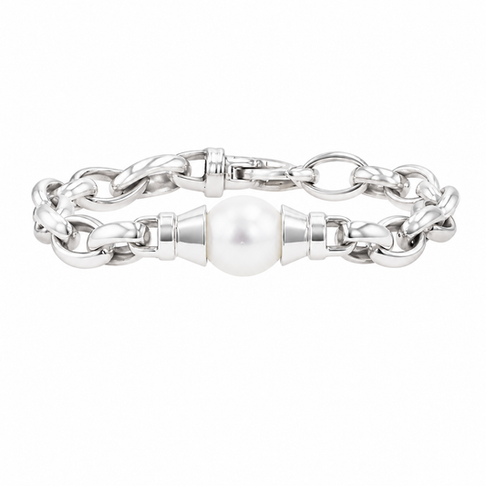 Pearl & Diamond Oval Link Bracelet