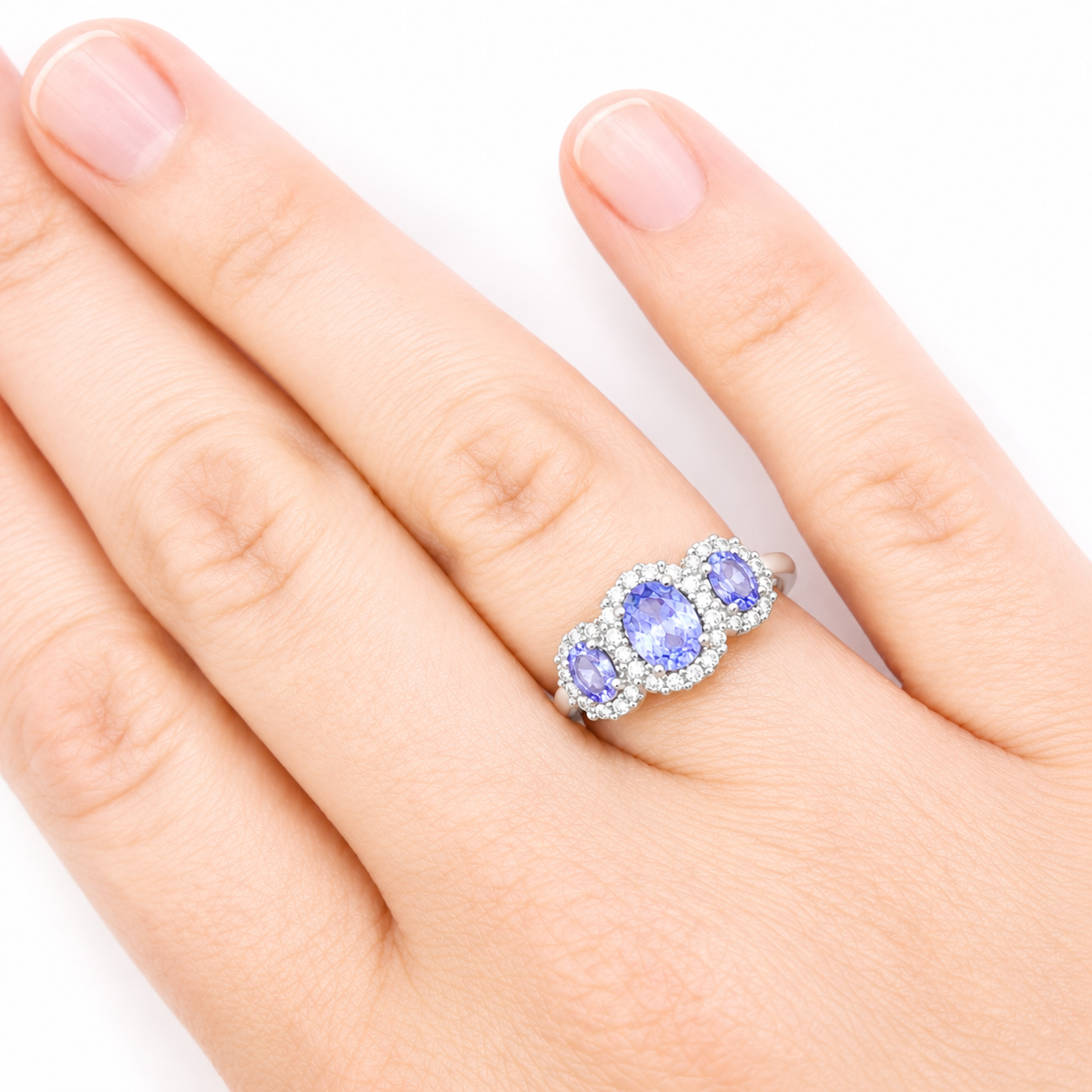 Oval Tanzanite & Diamond 3 Stone Ring
