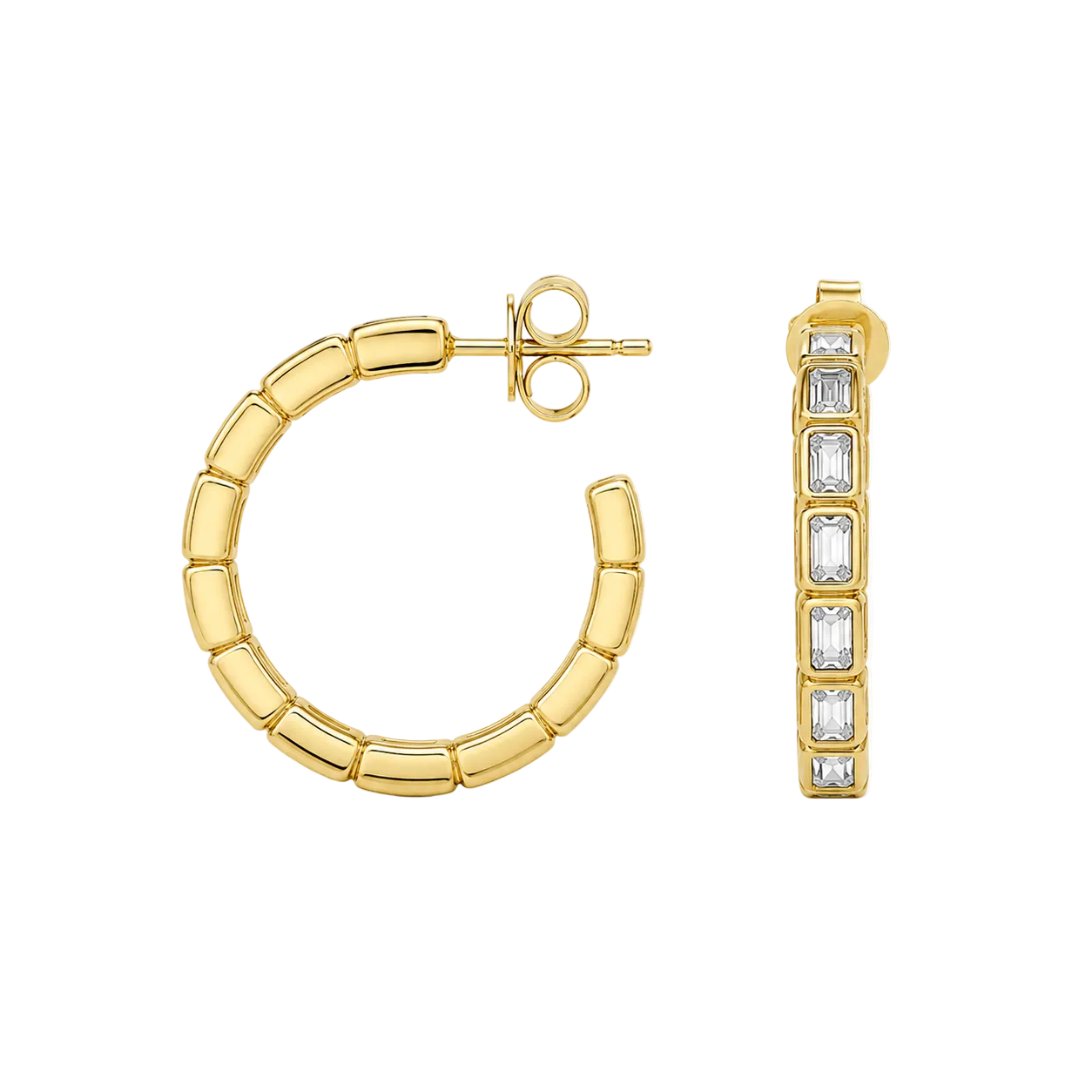 Diamond Emerald Cut Bezel Hoop Earring