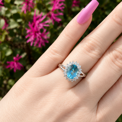 Oval Blue Apatite & Diamond Ring