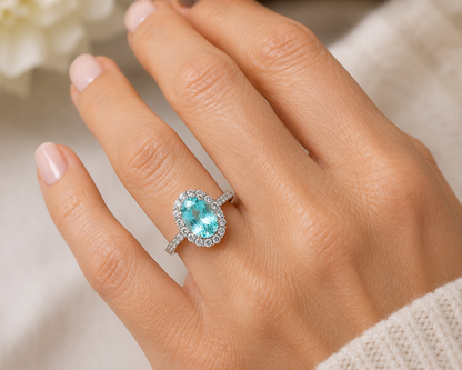 Mozambique Oval Paraiba Tourmaline & Diamond Ring