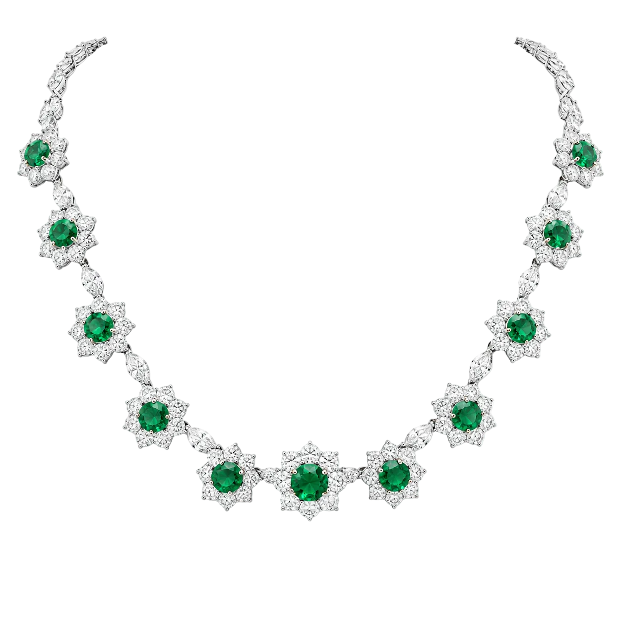 Round Emerald & Diamond Necklace