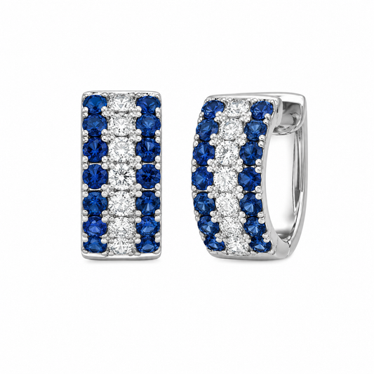 Blue Sapphire & Diamond Huggie Hoop Earrings