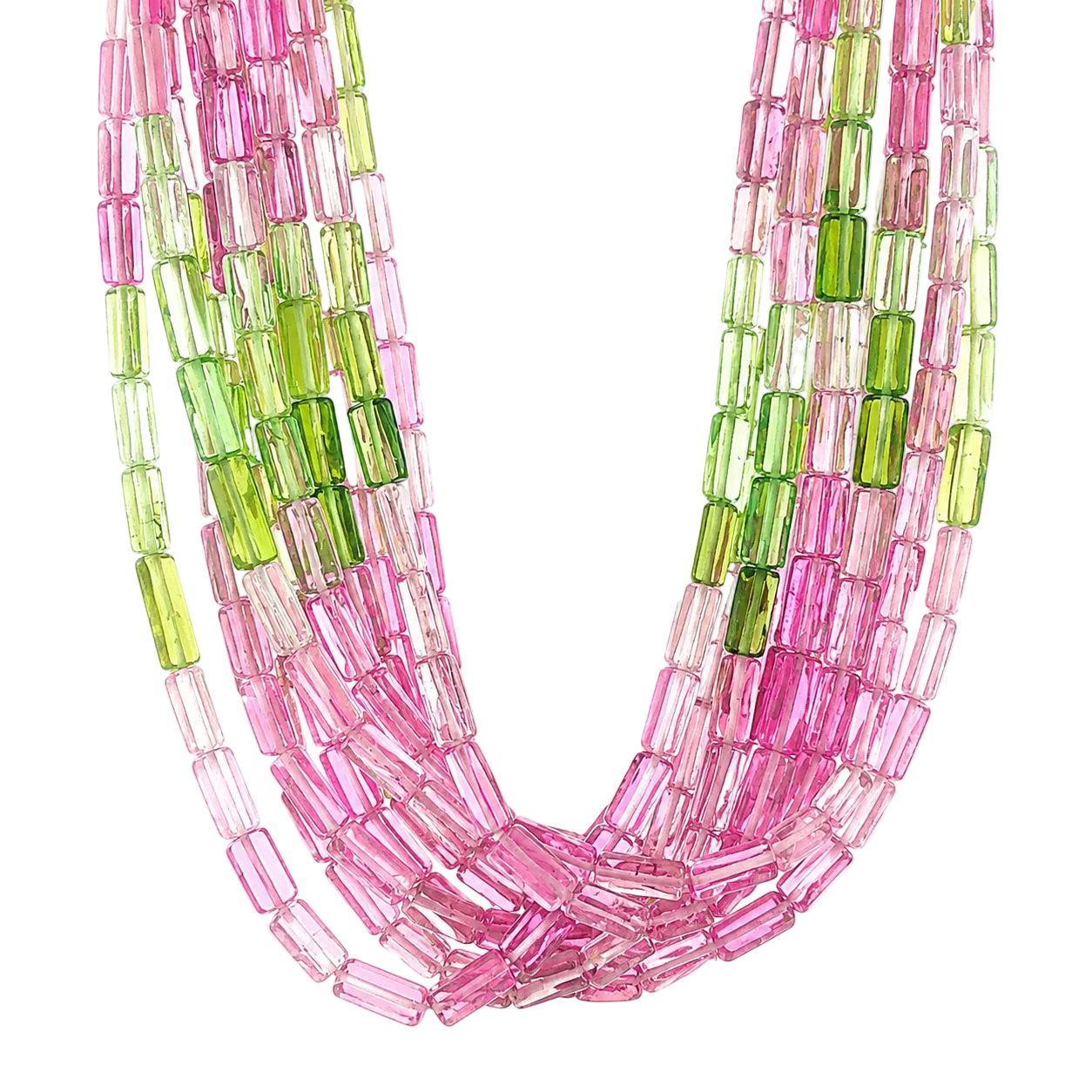 12 Strand Watermelon Tourmaline Beaded Necklace