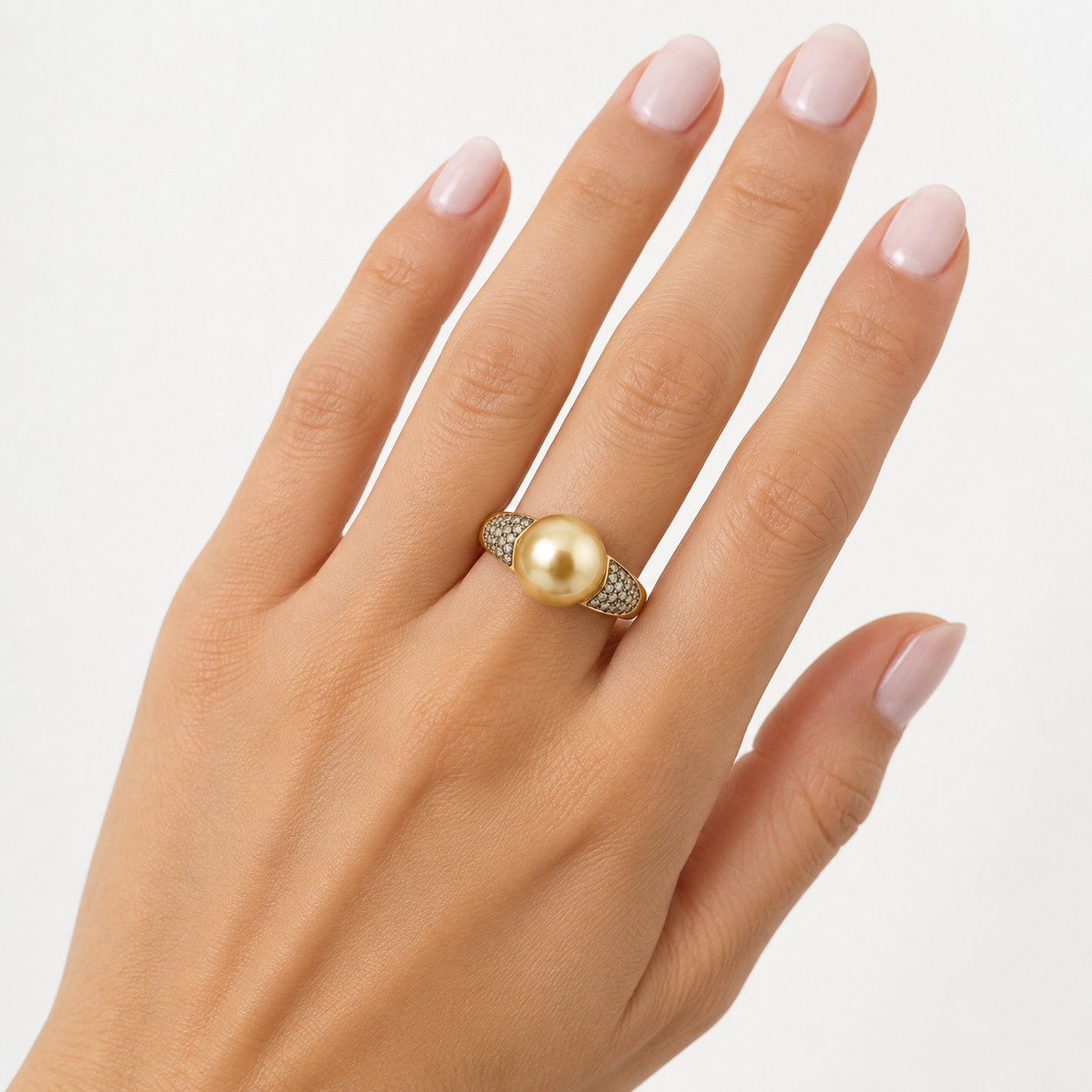 Akoya Pearl & Brown Diamond Ring