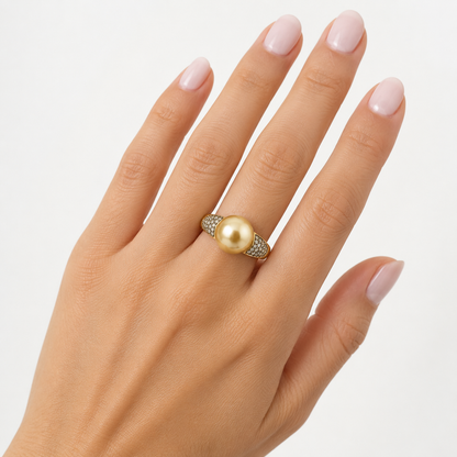 Akoya Pearl & Brown Diamond Ring