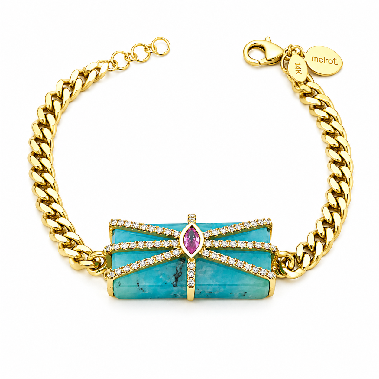 Azurite, Pink Sapphire, & Diamond Bracelet