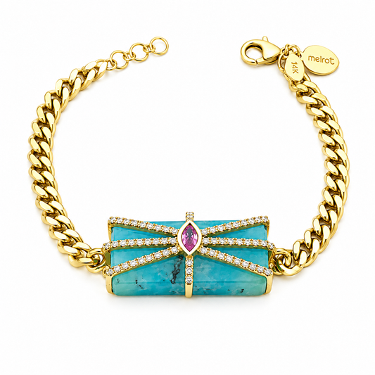 Azurite, Pink Sapphire, & Diamond Bracelet