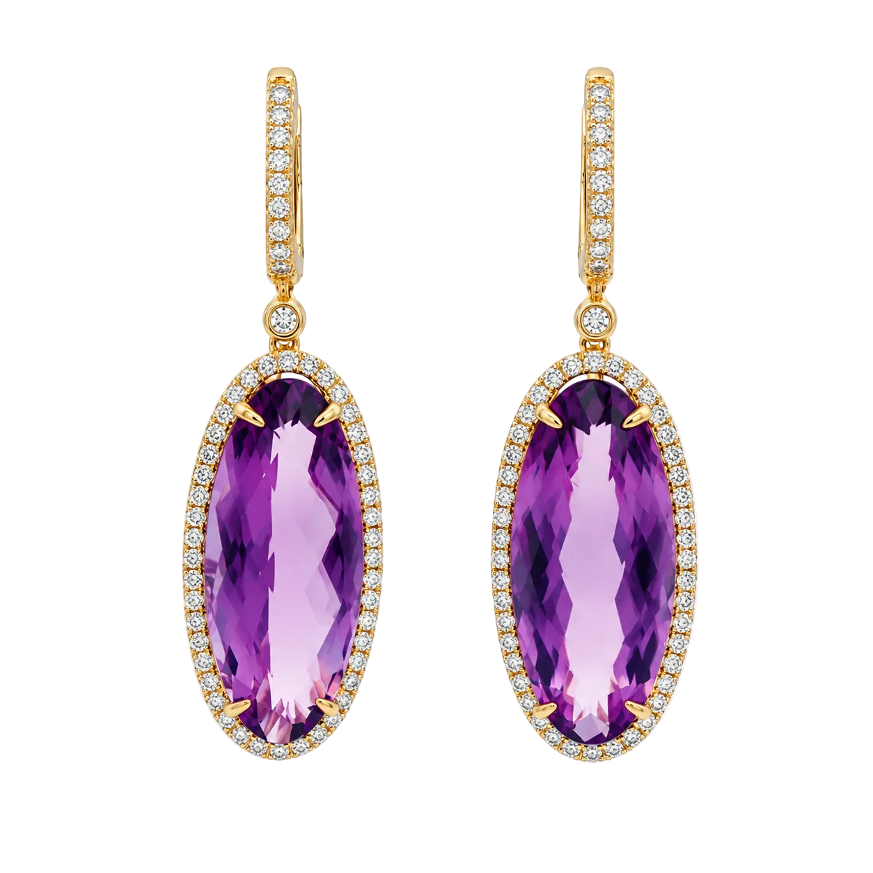 Oval Amethyst & Diamond Dangle Earrings