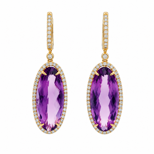 Oval Amethyst & Diamond Dangle Earrings