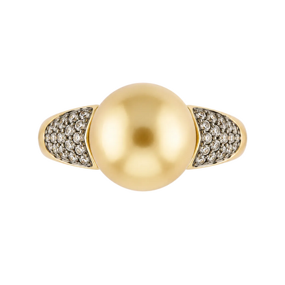Akoya Pearl & Brown Diamond Ring