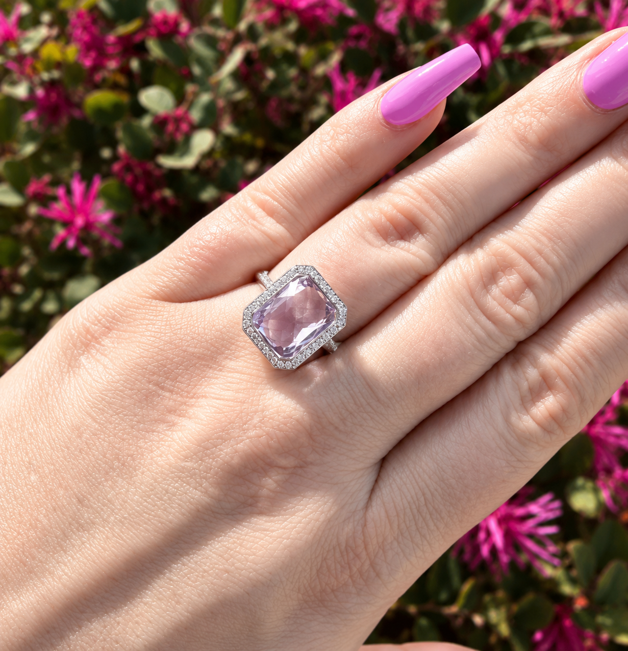 Pink Amethyst & Diamond Ring