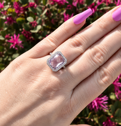 Pink Amethyst & Diamond Ring