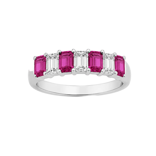 Emerald Cut Ruby and Diamond Band