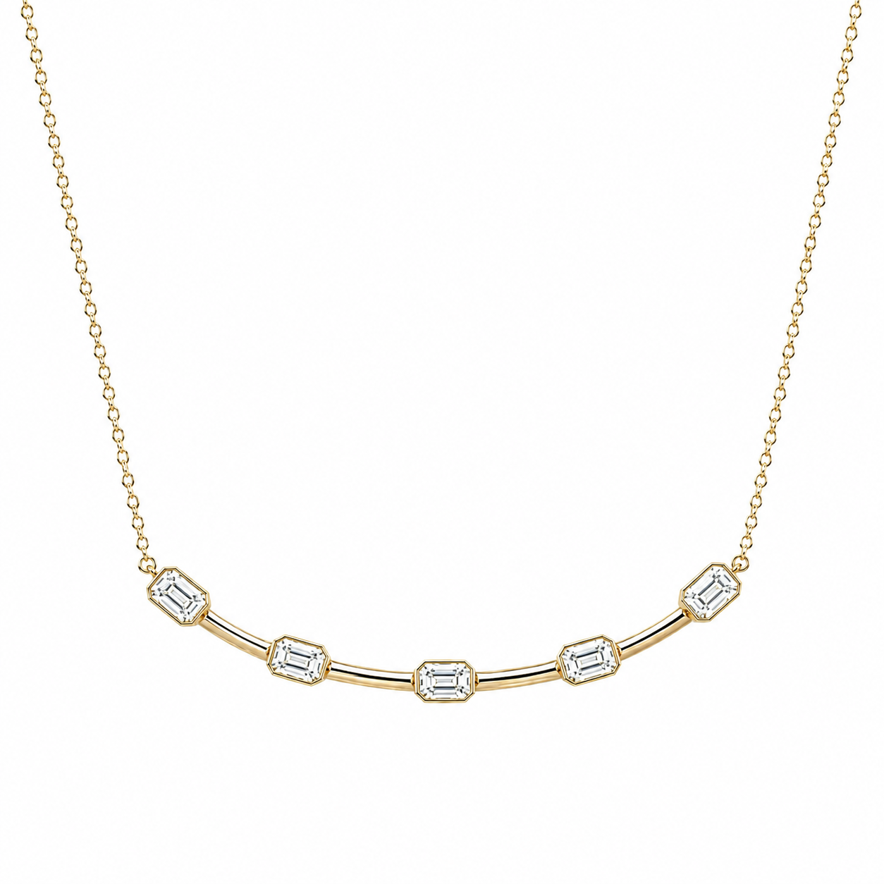 Emerald Cut Bezel Bar Necklace