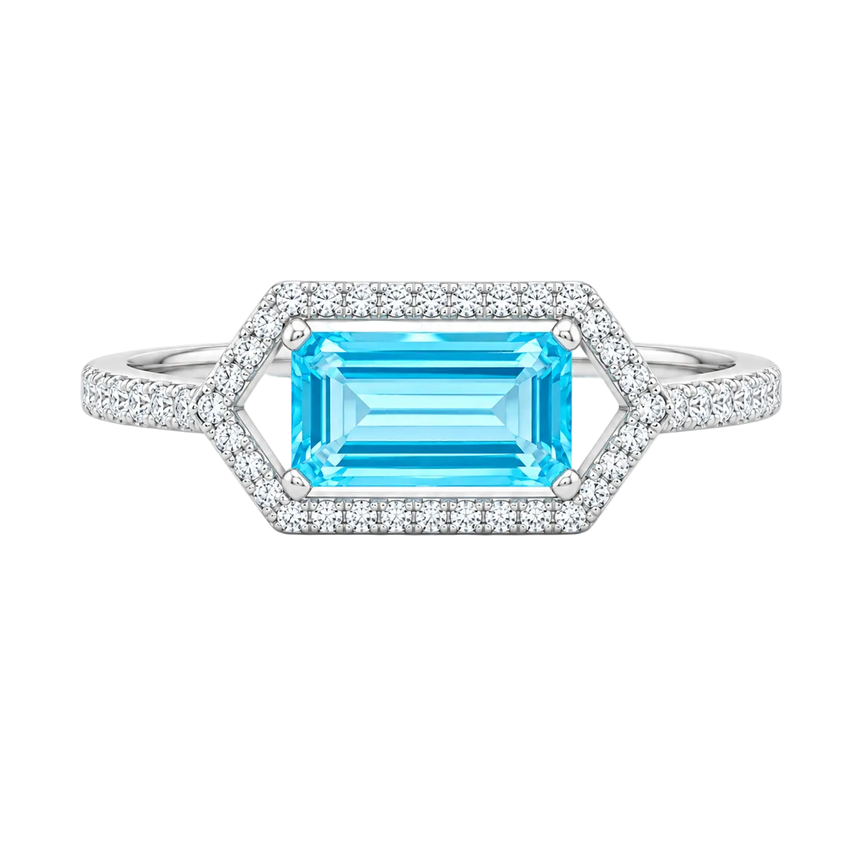 Emerald Cut Blue Topaz & Diamond Ring