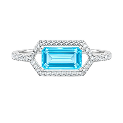 Emerald Cut Blue Topaz & Diamond Ring