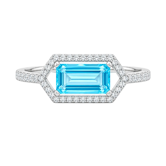 Emerald Cut Blue Topaz & Diamond Ring
