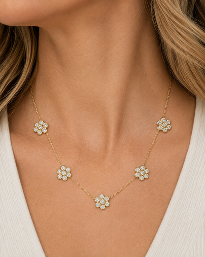 Diamond Flower Station Necklace
