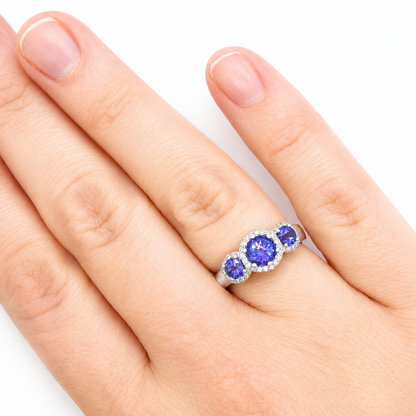 Tanzanite & Diamond 3 Stone Ring