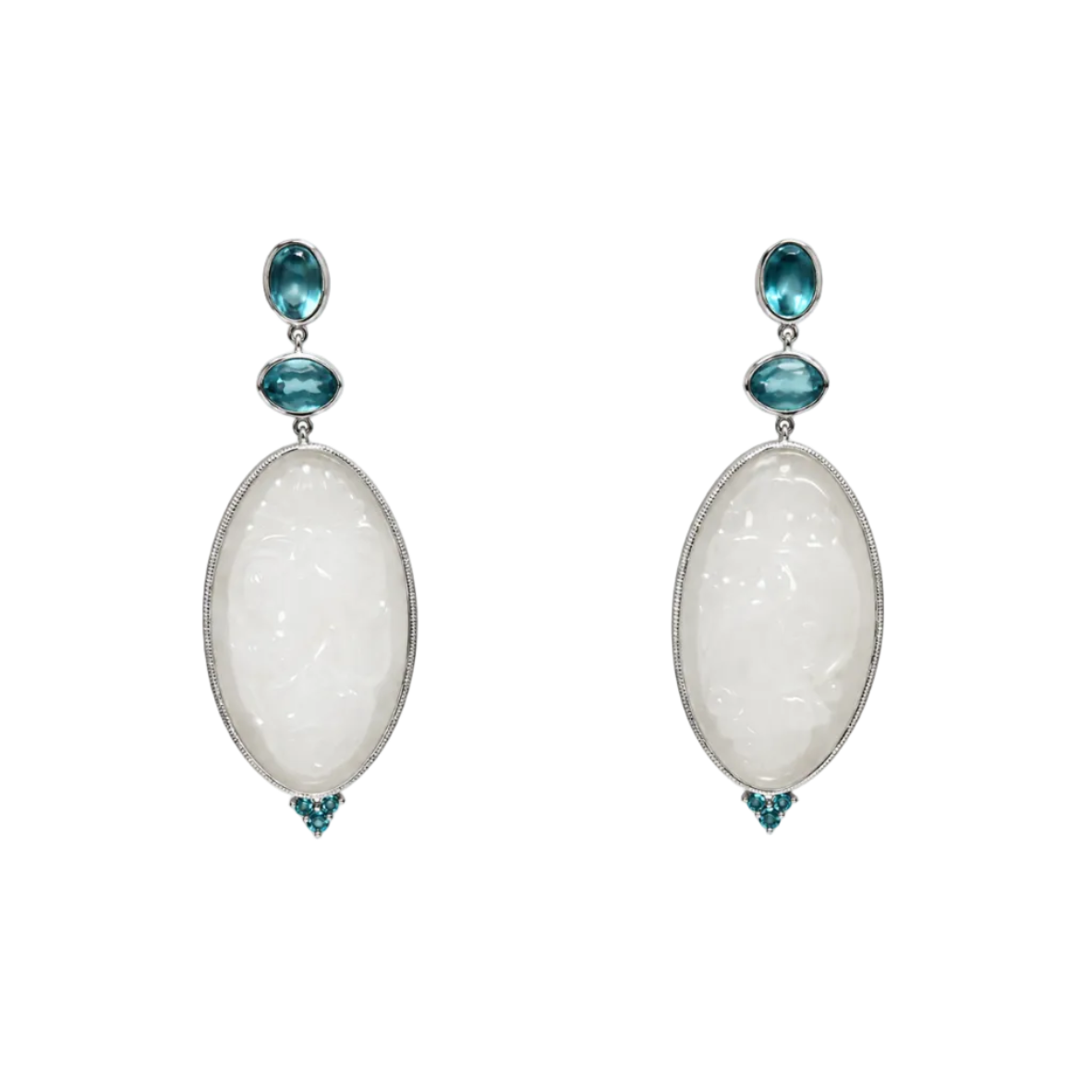 White Jade, Apatite, & Paraiba Tourmaline Earrings