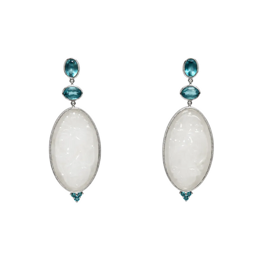 White Jade, Apatite, & Paraiba Tourmaline Earrings