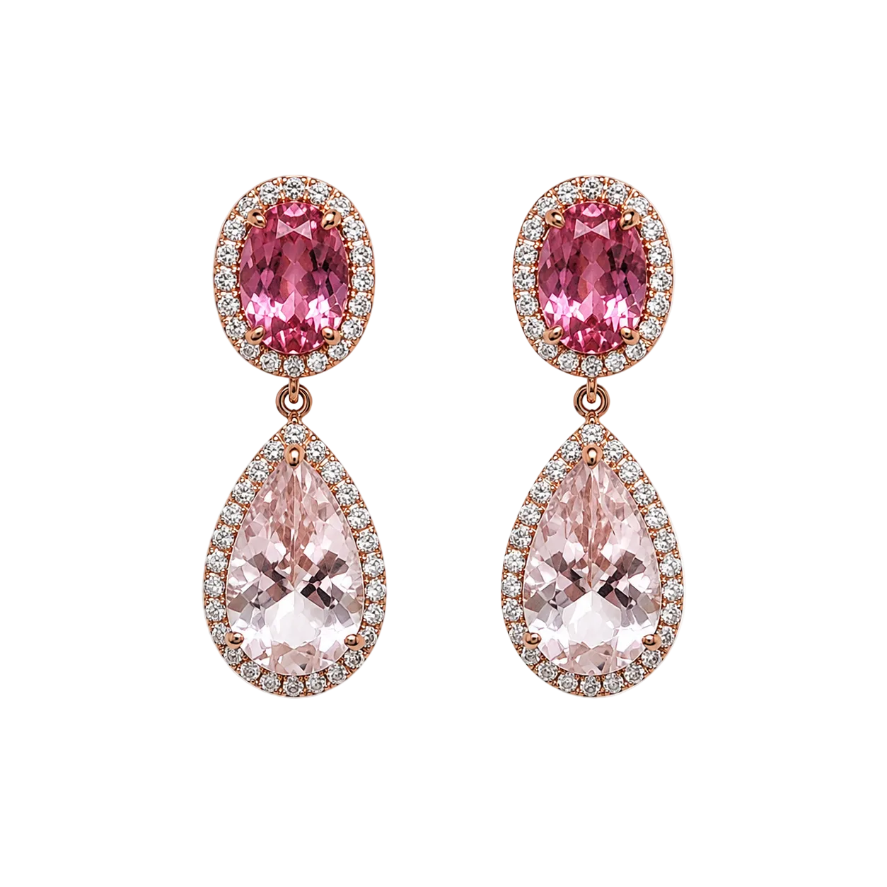 Oval Pink Tourmaline & Pear Shape Morganite Earrings